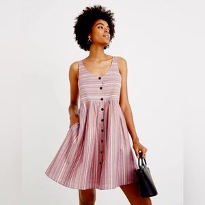 MADEWELL Scoopneck Tank Mini Dress in Rainbow Stripe Women’s‎ Size Small